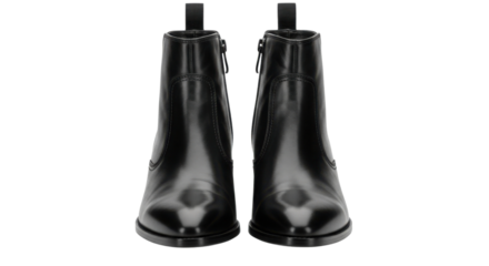 Pair of stylish black leather ankle boots isolated PNG with Transparent Background