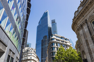Modern London skyline in the City of London with 22 Bishopsgate and Leadenhall