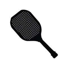 A simple silhouette image of a black paddle ball racquet on white, pickleball paddle silhouette vector illustration