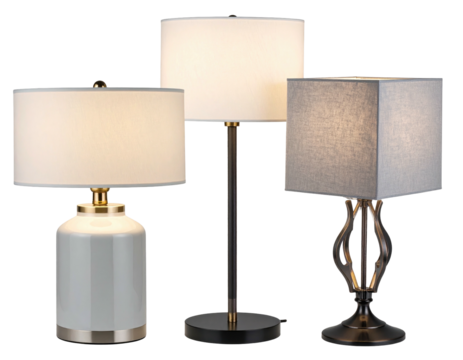 Three table lamps in different styles