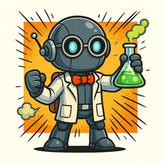 Scientist Robot with Beaker in Retro Laboratory Design