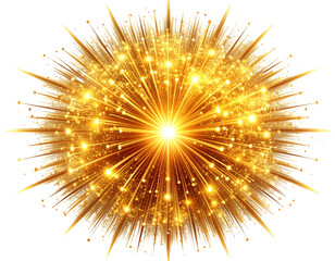 Obraz premium Golden Firework Burst with Radiating Sparks, Isolated on White