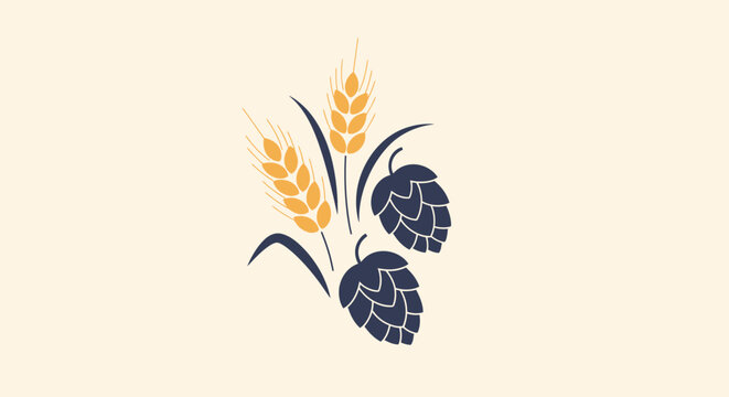 Flat vector wheat ears and hops composition minimal design illustration