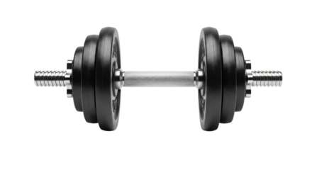 Metal dumbbell for weight training isolated PNG with Transparent Background