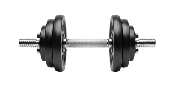 Metal dumbbell for weight training isolated PNG with Transparent Background