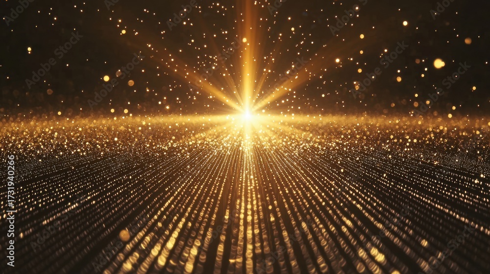 Wall mural laser beam diffraction creates brilliant golden light interference pattern radiating from central so