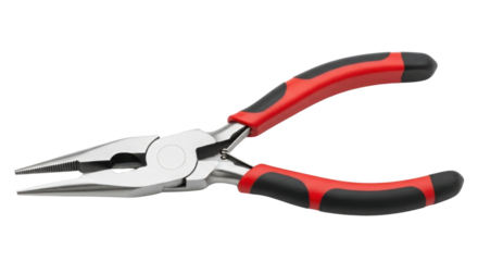 Needle nose pliers with red and black handle isolated PNG with Transparent Background