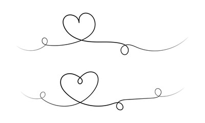 Heart hand drawn. Heart continuous line drawing. Simplicity signs isolated on white background. Vector illustration