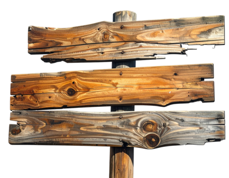 Weathered wooden signpost with multiple boards