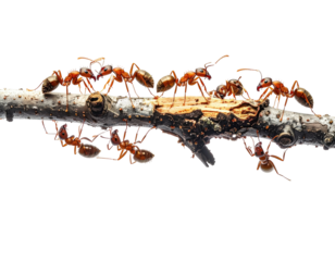 Red ants on a broken twig