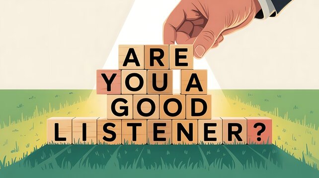 Hand places a block to complete the question are you a good listener