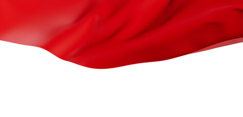 Elegant abstract background with flowing red fabric. This image features a textured red cloth waving against a clean white backdrop, perfect for