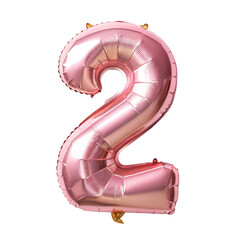 Shiny rose gold number two balloon isolated on transparent background