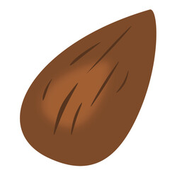 Single almond icon vector illustration featuring a whole almond with natural texture and smooth organic shape, perfect for food packaging, healthy snack labels, recipes, logos, and digital design