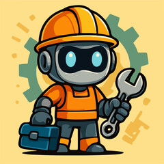 Construction Worker Robot in Retro Industrial Style
