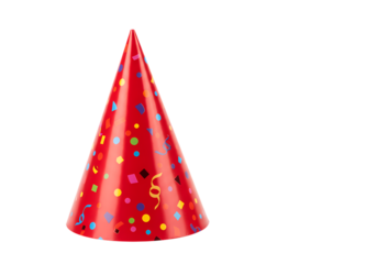 Red Party Hat with Confetti: Festive Celebration Item