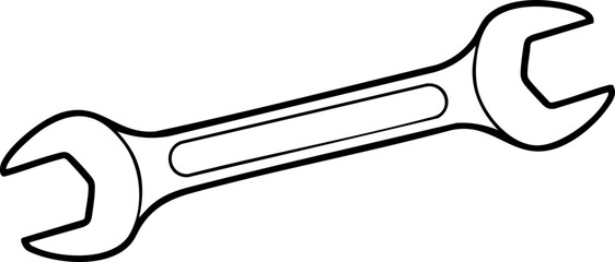 Simple line art wrench tool, essential for mechanics, DIY projects, and industrial settings, symbolizing repair and construction.