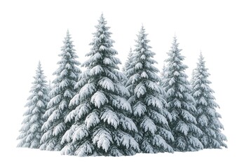 Obraz premium Snow-covered evergreen trees in a winter forest landscape.