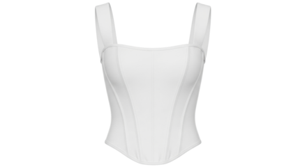 Isolated white corset top with wide shoulder straps for women's fashion trends