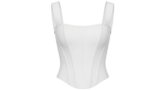 Isolated white corset top with wide shoulder straps for women's fashion trends