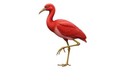 Obraz premium Isolated Scarlet ibis bird standing with one leg raised and long curved beak, nature wildlife