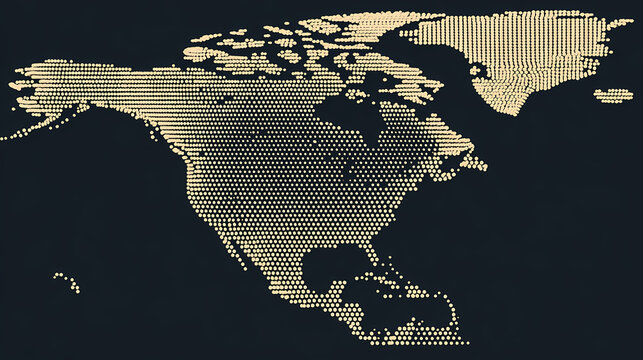 A Dark Themed Cartographic Study of North America with a Scatter Plot Overlay Representing Geographic Data Points