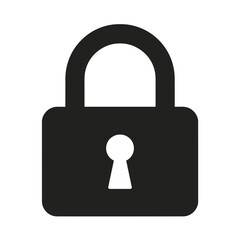 Isolated black lock as security symbol, an emblem of privacy, secure. This isolated black lock icon stands for safety, authorization, confidentiality, and restriction of access.