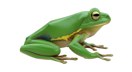Isolated Green Tree Frog Resting with Detailed Skin Texture and Large Golden Eyes