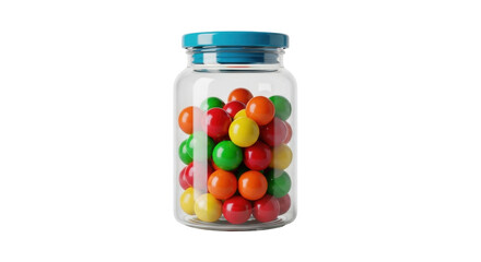 Isolated glass jar with gumballs candies, sweet confectionery for children, treats