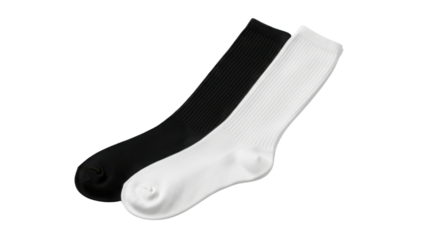 Pair of black and white socks for apparel design isolated PNG with Transparent Background