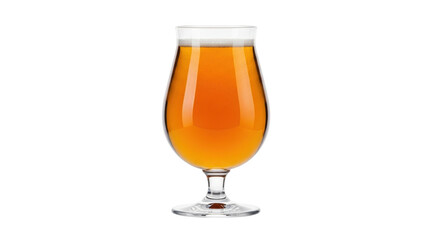 Isolated glass of golden beer or ale on a plain setting with foamy head and crystal clear stem