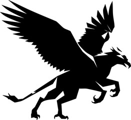 Powerful griffin soaring with outstretched wings, symbolizing strength, wisdom, and ancient mythology, a striking emblem for branding and storytelling.