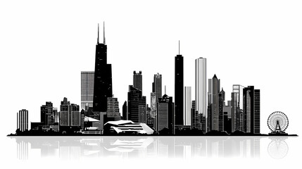 Obraz premium Chicago Skyline Silhouette in Stark Black A Bold Graphic Art Print of Iconic Urban Architecture