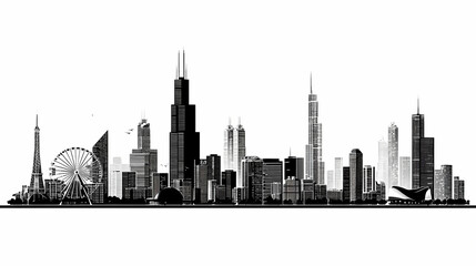 Chicago Skyline Bold Black Silhouette Graphic Art Print Urban Landscape Outline Illustration Modern Architecture Minimalist Poster Design