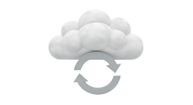 Isolated cloud with synchronization arrows symbol, abstract technology illustration concept
