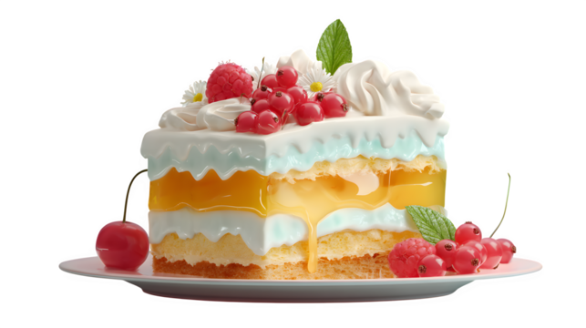 Layered Fruit Cake Slice, isolated on transparent background