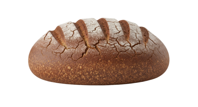Isolated loaf of rye bread with a scored crust, perfect for breakfast or a bakery display
