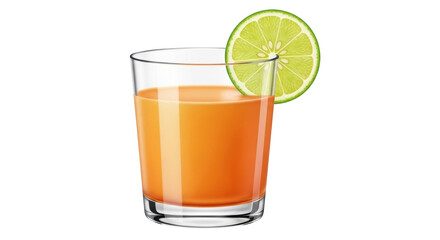 Isolated glass of orange juice with lime slice offering a refreshing citrus beverage
