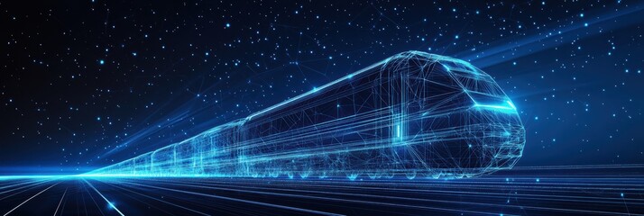 Future logistics transport concept featuring advanced train design in a digital landscape