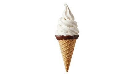 Isolated vanilla soft serve ice cream cone with chocolate rim on a cone, creamy treat