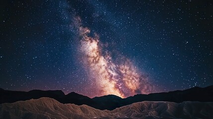 The Milky Way galaxy rising over a desert landscape.