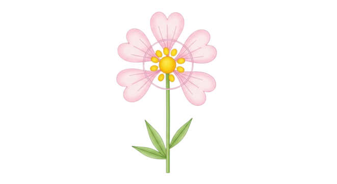 Isolated pink flower illustration on a stem with green leaves for creative design projects - Powered by Adobe