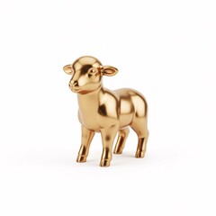 Obraz premium A golden 3D model of a sheep, standing on four legs, with a smooth body and rounded shapes,