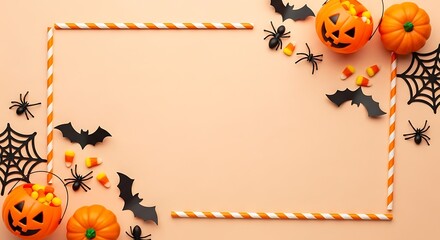 Halloween frame with pumpkins bats and candy corn