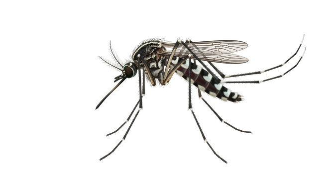 Isolated Aedes mosquito showing its striped body, dangerous carrier of tropical diseases