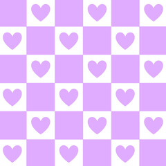 Lilac and white checker pattern, seamless pattern love checkered chessboard, cute pattern