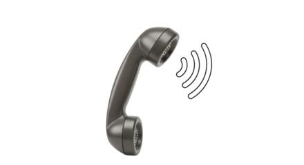 Isolated Gray Vintage Phone Handset with Ringing Wave Symbols, Technology Concept, Connection