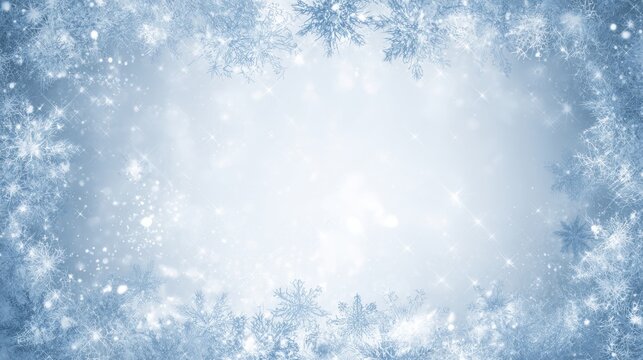 Elegant winter background with sparkling snowflakes and frosty blue design