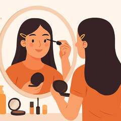 Woman applying makeup cartoon vector illustration beauty fashion