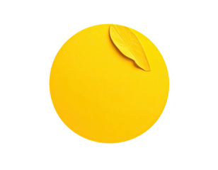 Bright yellow circle, small leaf atop